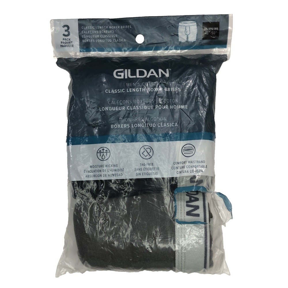 Gildan Boxer Briefs‎ Men's Size 3XL 48'-50" Gray Black 3 Pack Classic 6" Inseam